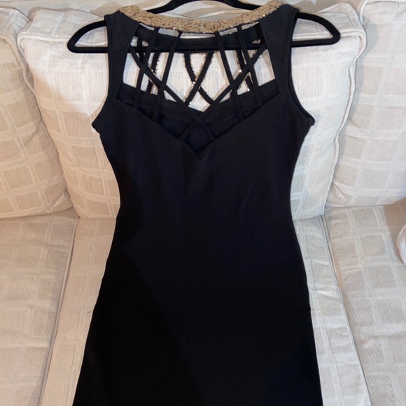 Black and Gold Strappy Formal Dress - Picture 2 of 3